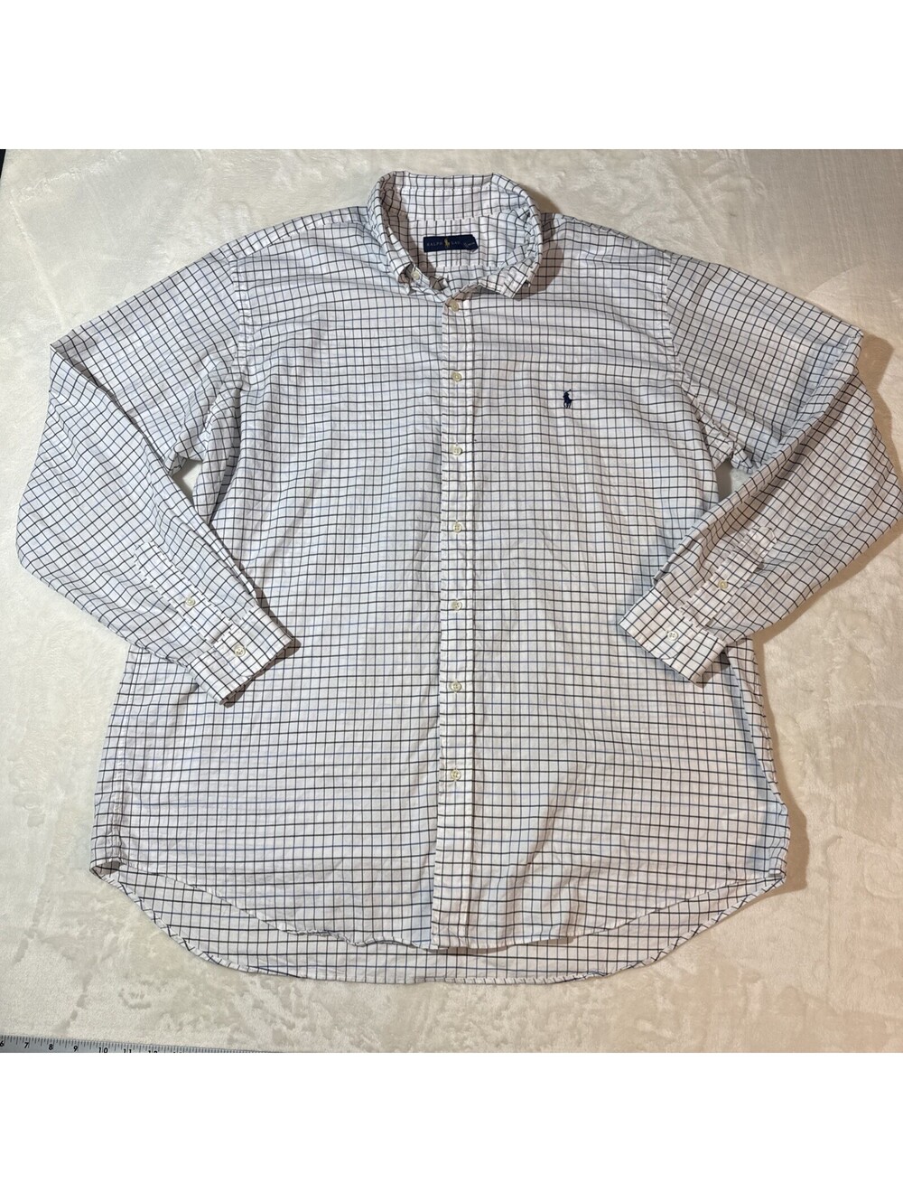 Polo Ralph Lauren Men's 2XLT Shirt Oxford White w/ Blue/Gray/Brown Windowpane